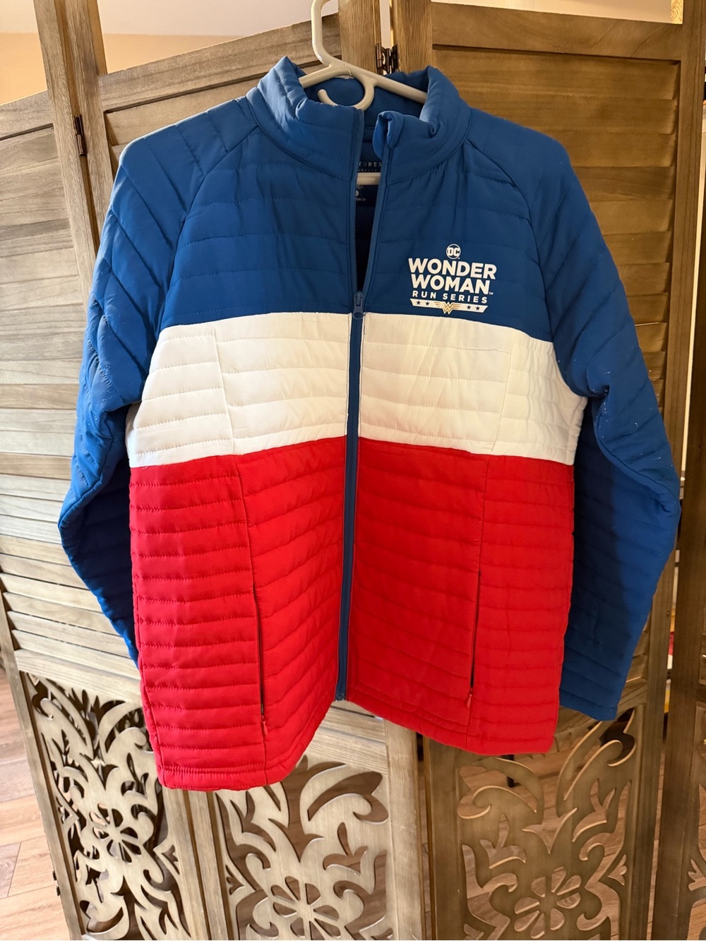 Wonder Woman Colorblock Puffer Jacket - Blue/White/Red